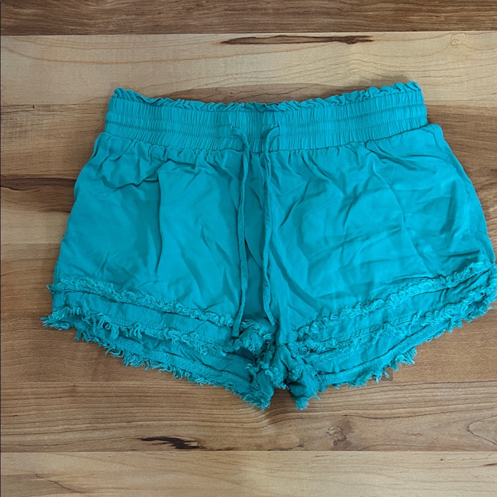Vintage Havana Teal Frayed Hem High Waist Shorts Girls L